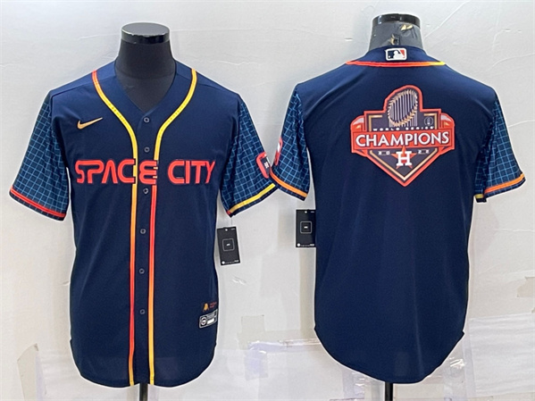 Men's Houston Astros Navy 2022 World Series Champions Team Big Logo City Connect Cool Base Stitched Jersey